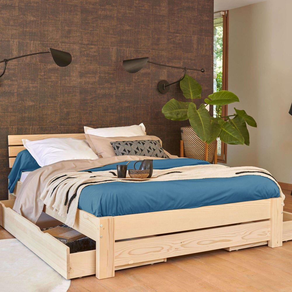 Drap housse en percale bio bleu paon 160 x 200 cm - Maisons du Monde