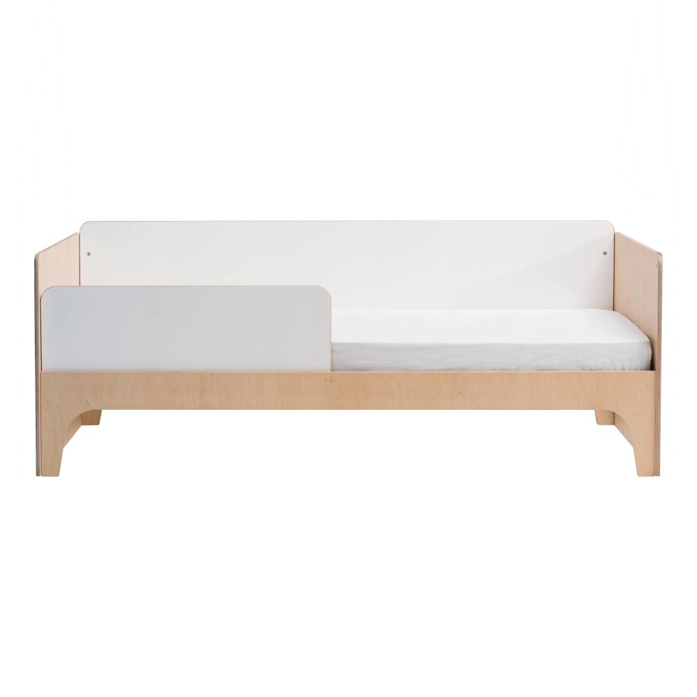 Lit banquette en bois, blanc et couleur naturel, 90x190 cm (CAMIF) - Image 2