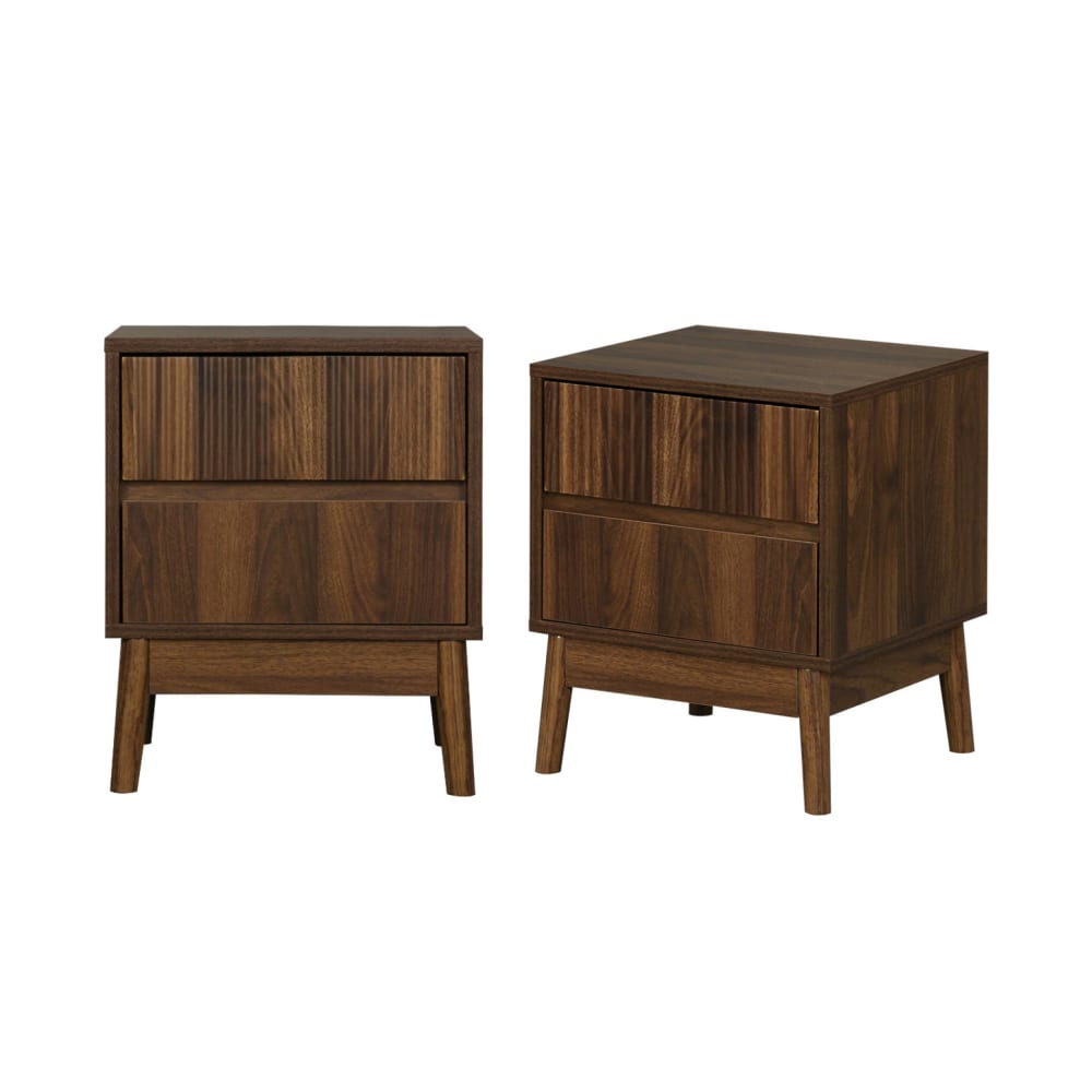 Lot de 2 tables de chevet 2 tiroirs décor bois de noyer