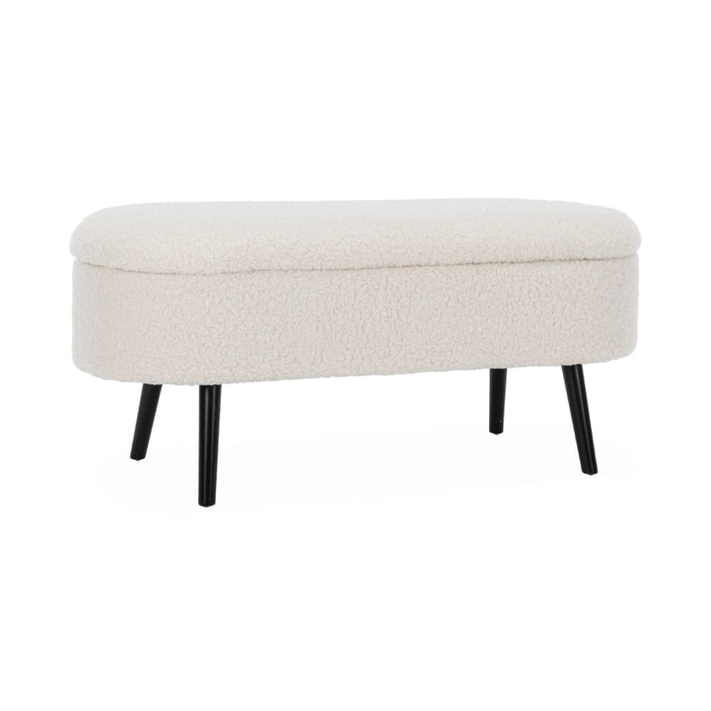 Banc coffre, bout de lit bouclette, écru