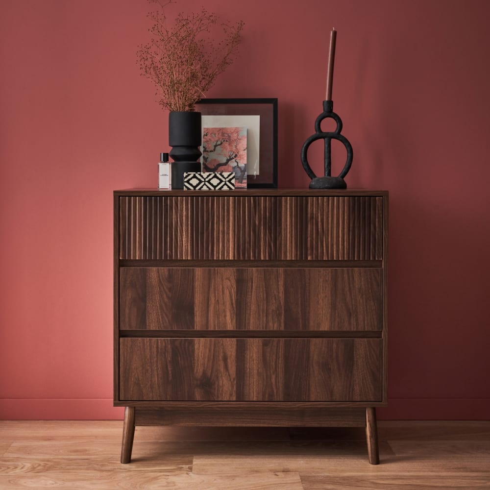 sweeek Sideboard mit 3 Schubladen und Holzdekor style modern Braun Spanplatte