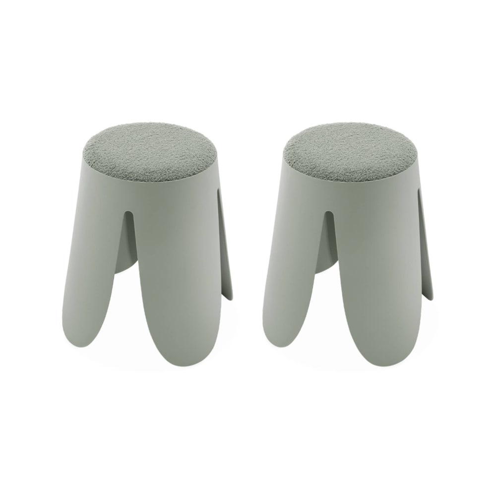 Set de 2 tabourets empilables vert céladon, bouclette texturée - Maisons du Monde