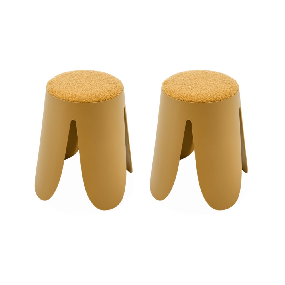 Set de 2 tabourets empilables moutardes, bouclette texturée - Maisons du Monde