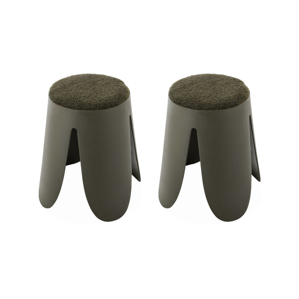 2 tabourets empilables vert foncé, bouclette texturée - Maisons du Monde