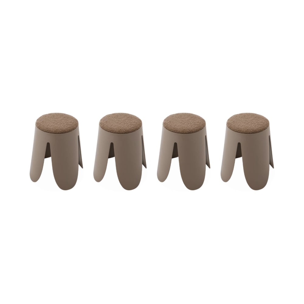 Set de 4 tabourets empilables marrons, bouclette texturée - Maisons du Monde