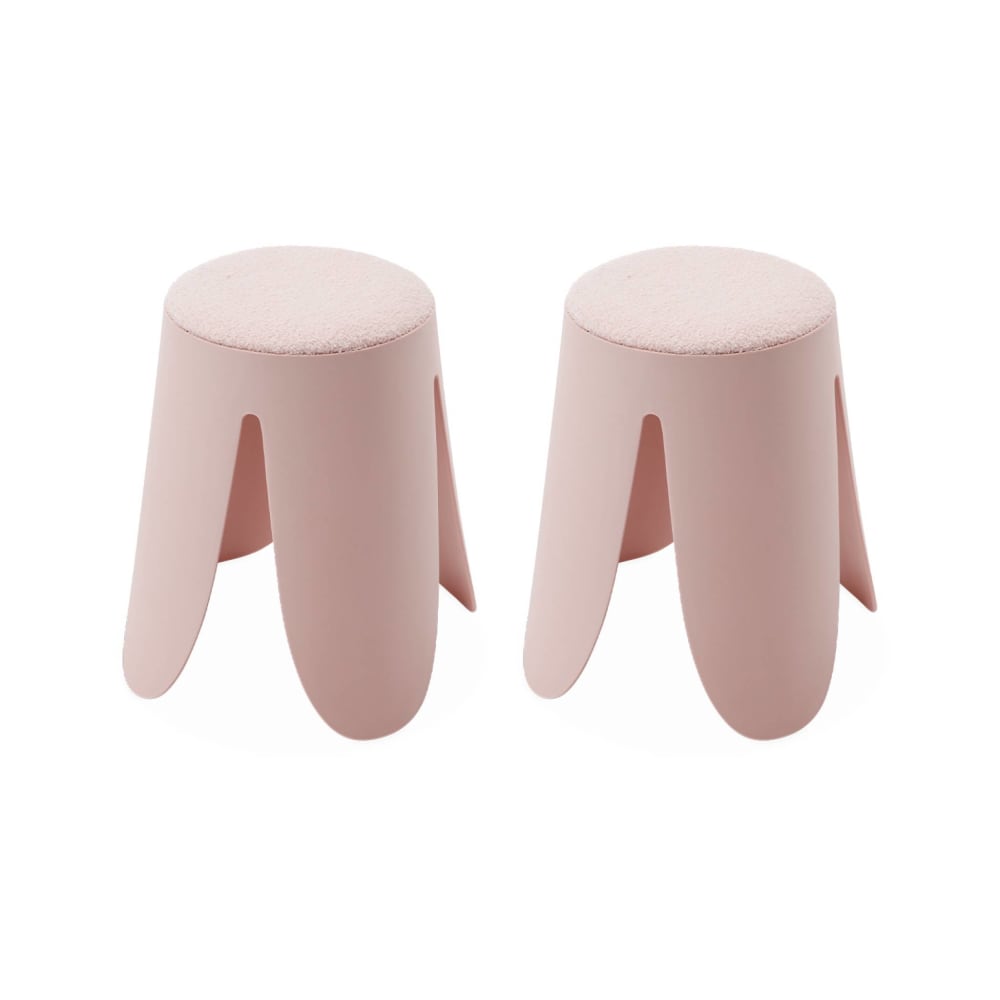 Set de 2 tabourets empilables roses, bouclette texturée