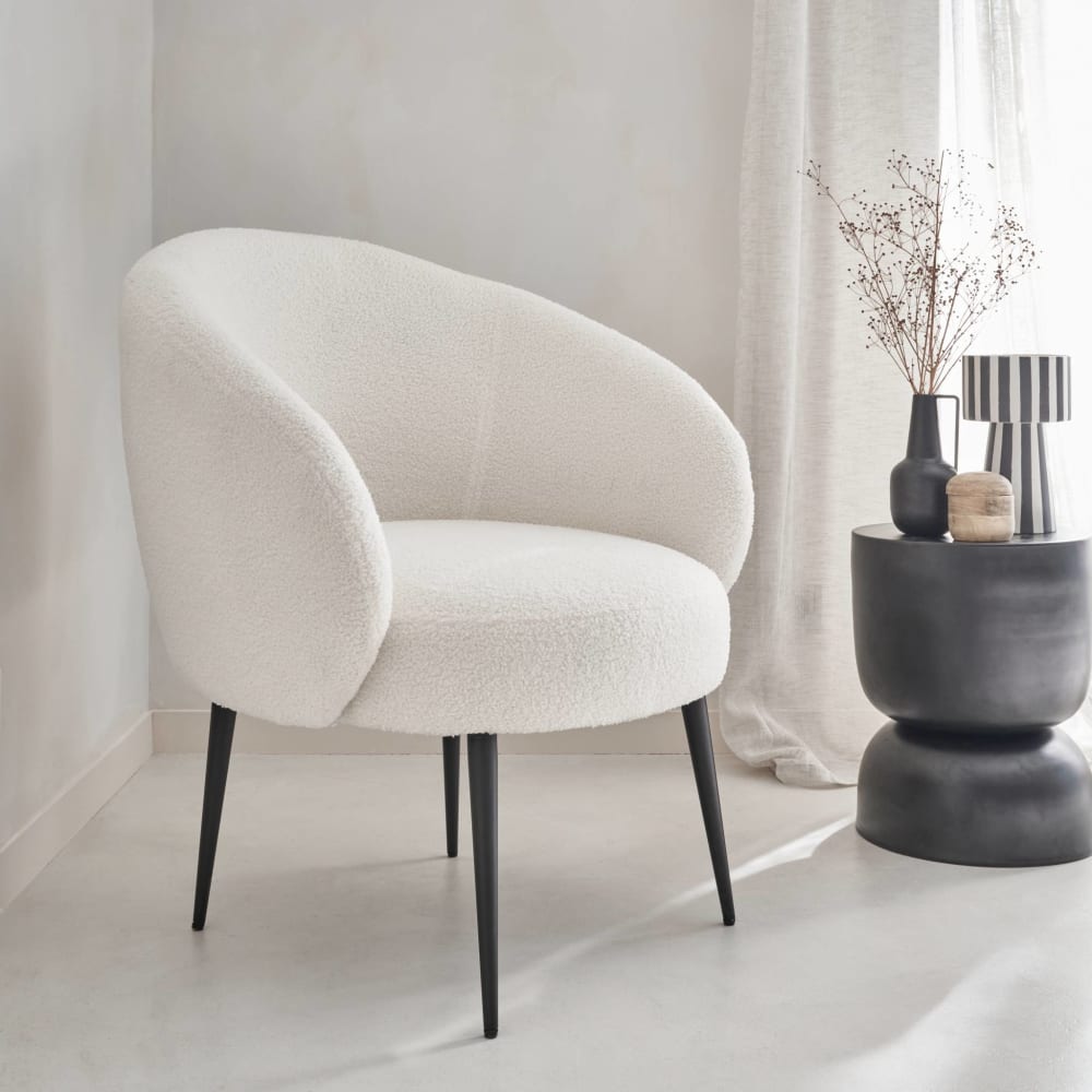 Fauteuil cosy rond en bouclette crème