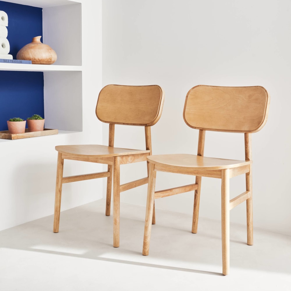 Lot de 2 chaises en bois d'hévéa, forme courbée