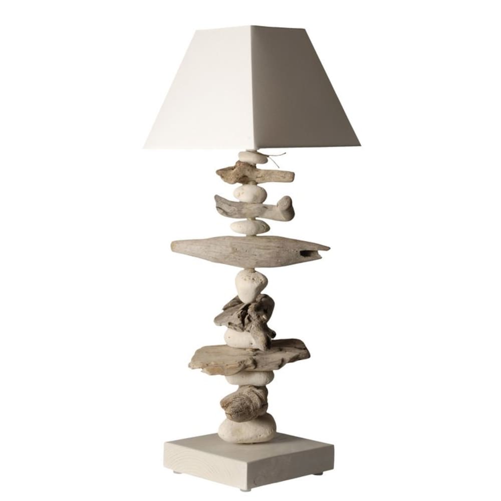 Lampe à poser en bois blanc cassé