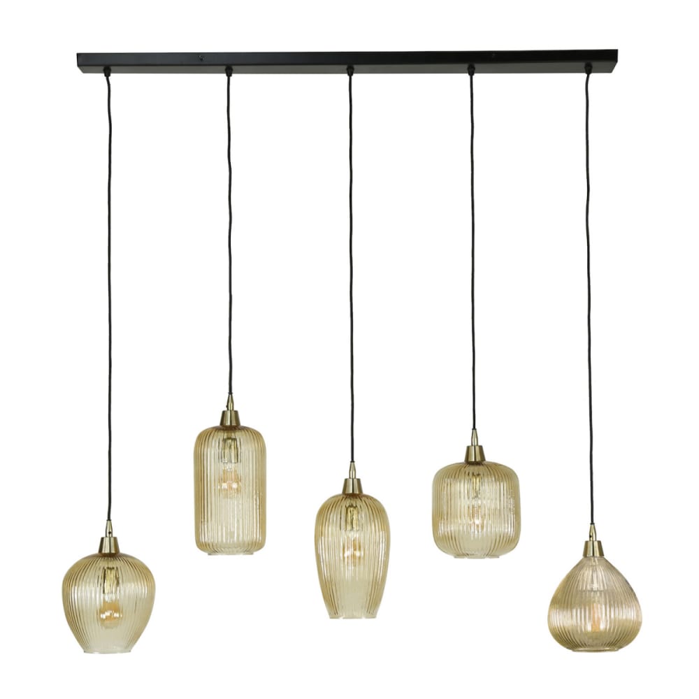 lampara colgante de 5 globos de cristal ambar