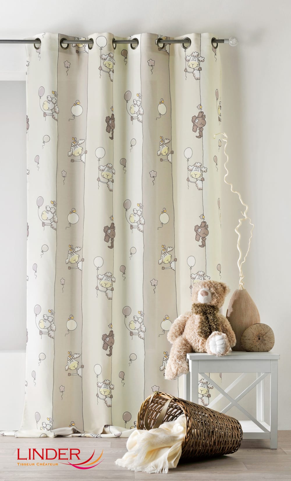 Rideau pour enfant imprimés ''mouton'' coton beige 138x260 cm