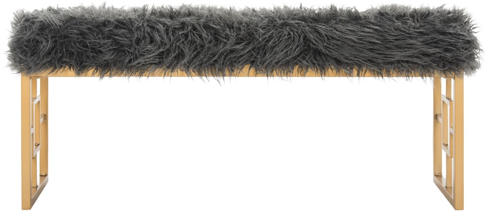 Banc en 12mm mdf/iron/faux agneau bouclé, gris Banc en 12mm mdf/iron/faux agneau bouclé, gris