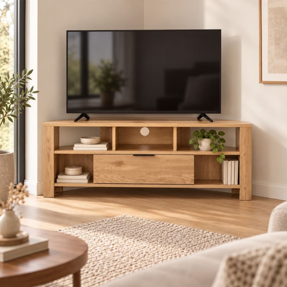 Meuble tv d'angle 1 tiroir décor bois - l120 cm - Maisons du Monde