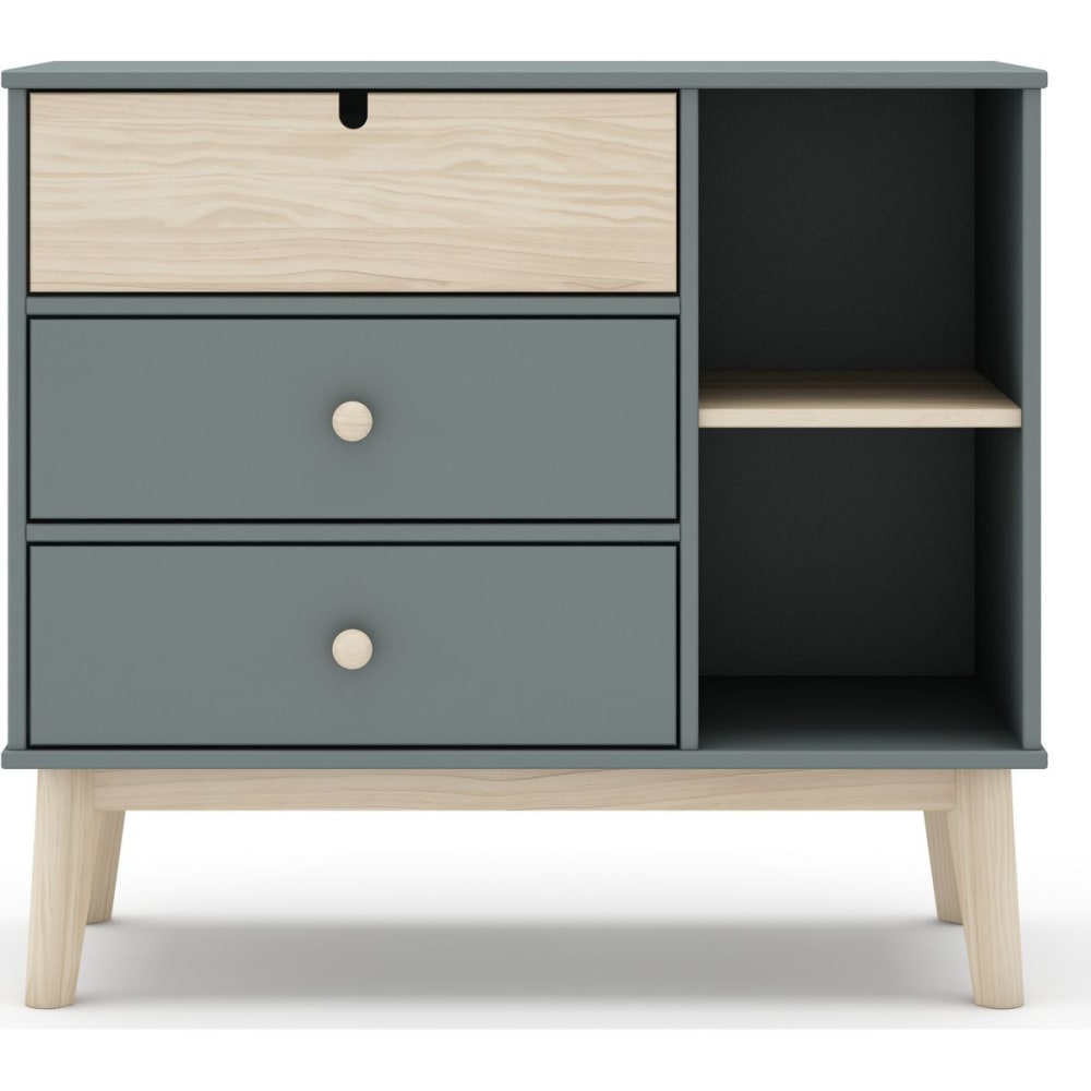 Commode enfant 3 tiroirs 2 niches blanc / vert kaki 100 cm