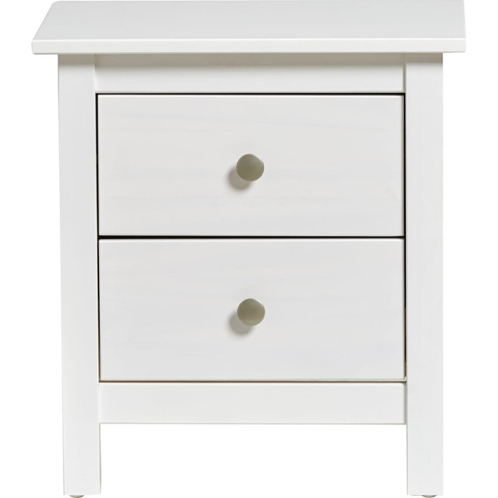 Table de chevet 2 tiroirs en pin massif blanc