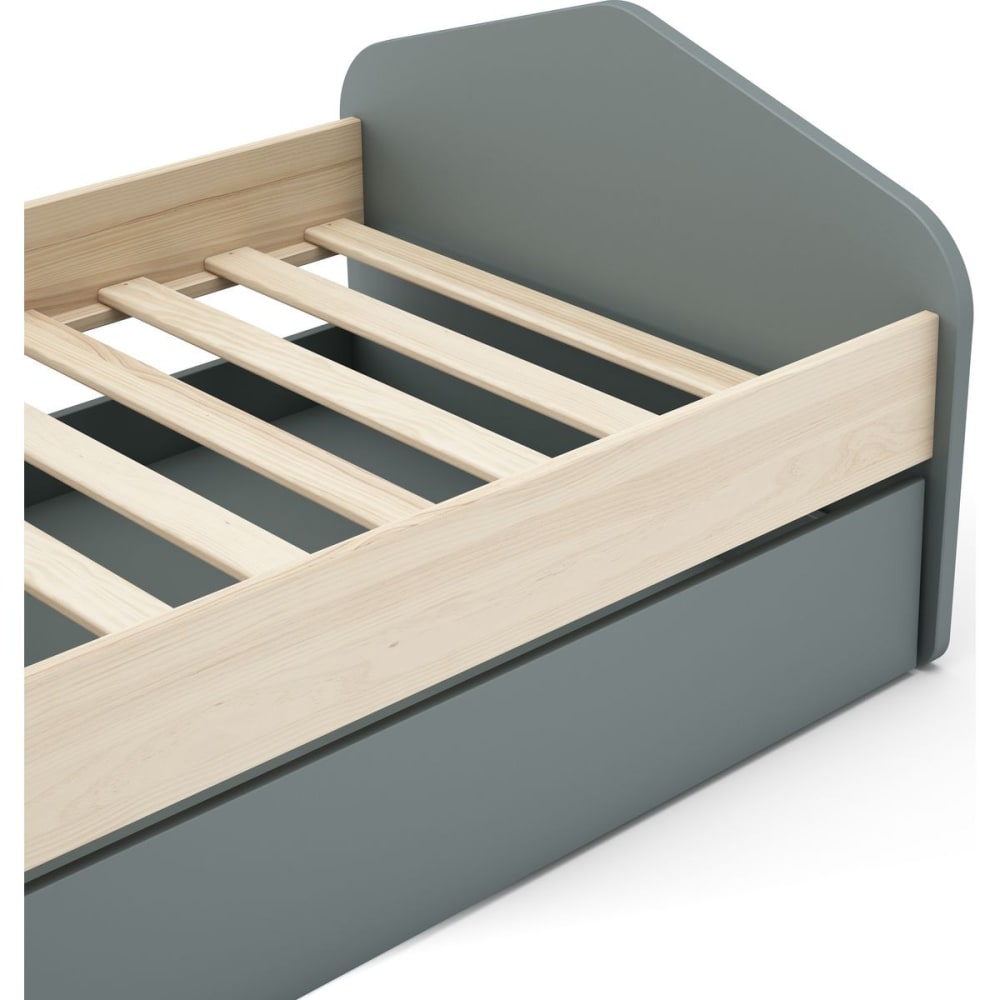 Lit gigogne enfant 90x190 cm à tiroir en bois vert kaki