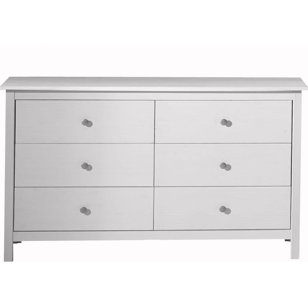 Commode 6 tiroirs en pin massif blanc 130 cm