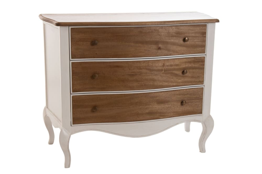Commode baroque bois et blanc cassé 3 tiroirs L100