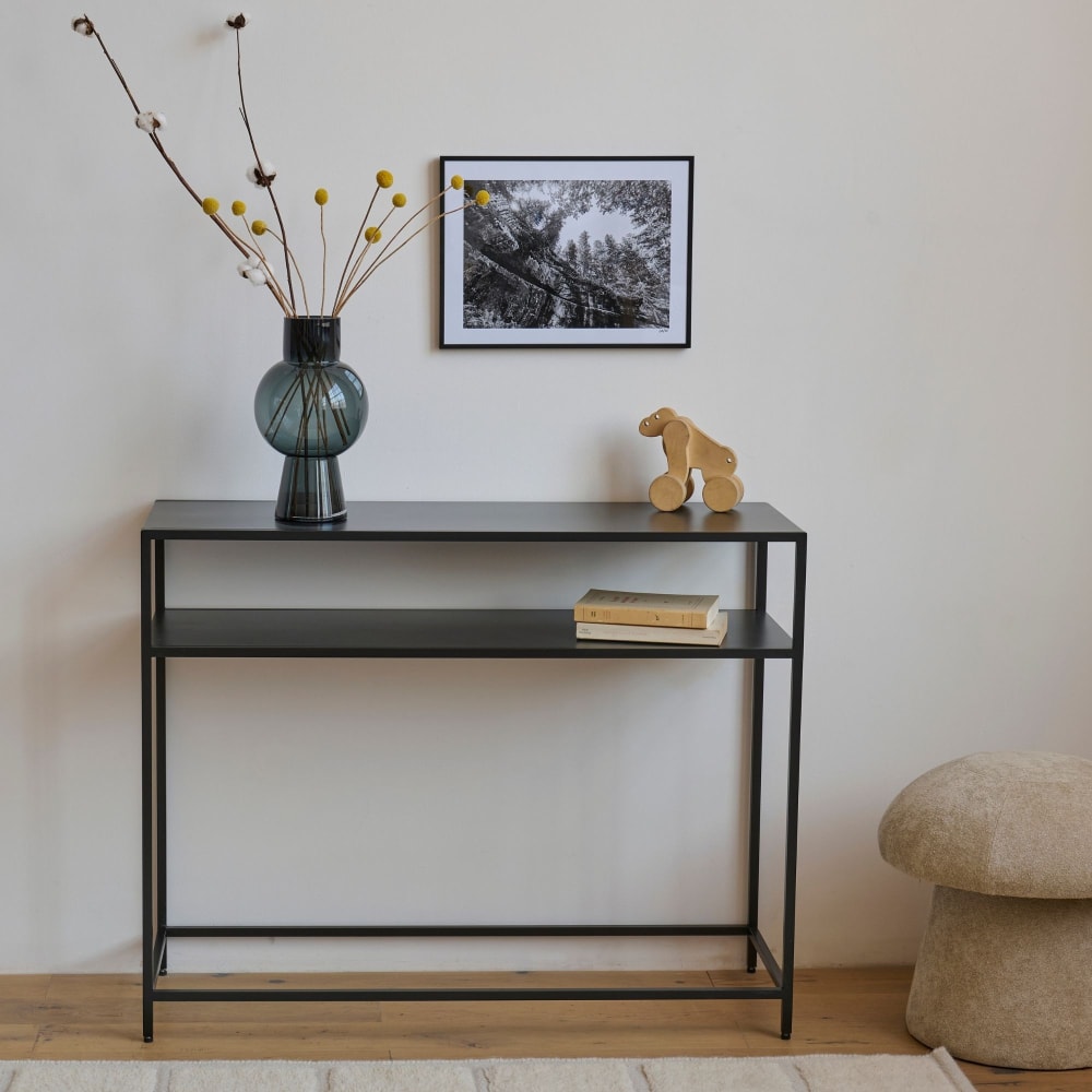Console rectangulaire double plateau en métal noir l100 - Maisons du Monde
