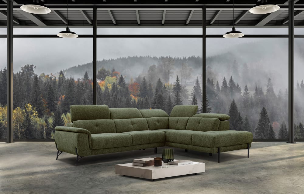 Ecksofa 5-Sitzer mit verstellbare Kopfstützen, grün - Maisons Du