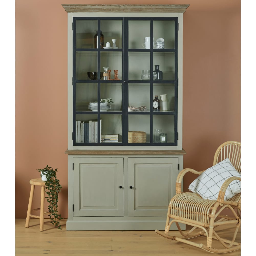Buffet vaisselier en bois 2 portes vitrées éclairage led - Maisons du Monde