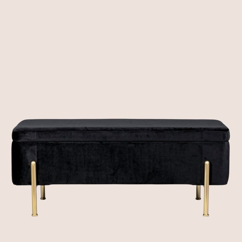 Banc coffre 2 places en velours et piétement or noir - Maisons du Monde