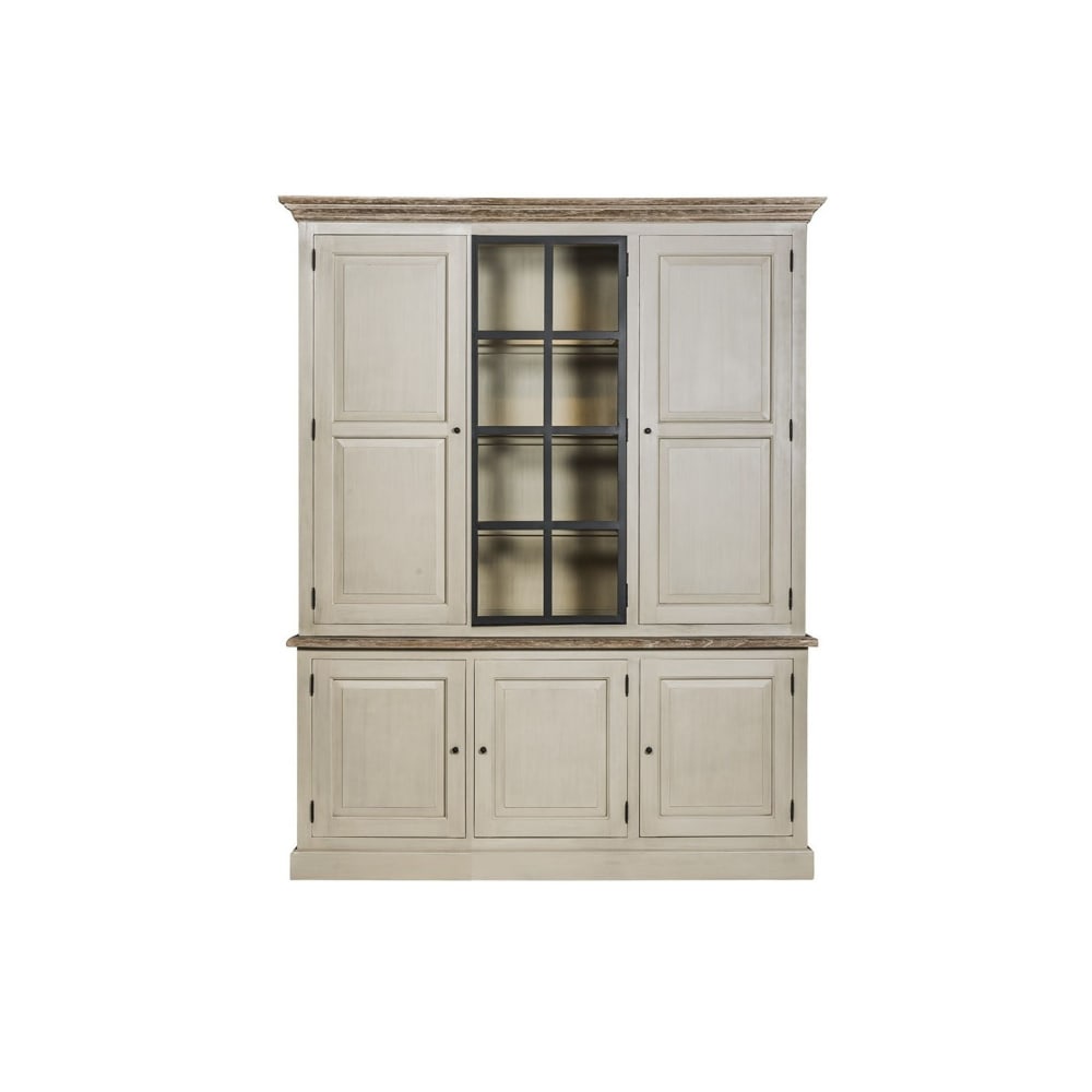 Hellin Buffet vaisselier en bois 3 portes éclairage led Gris Bois - 182x226x48cm