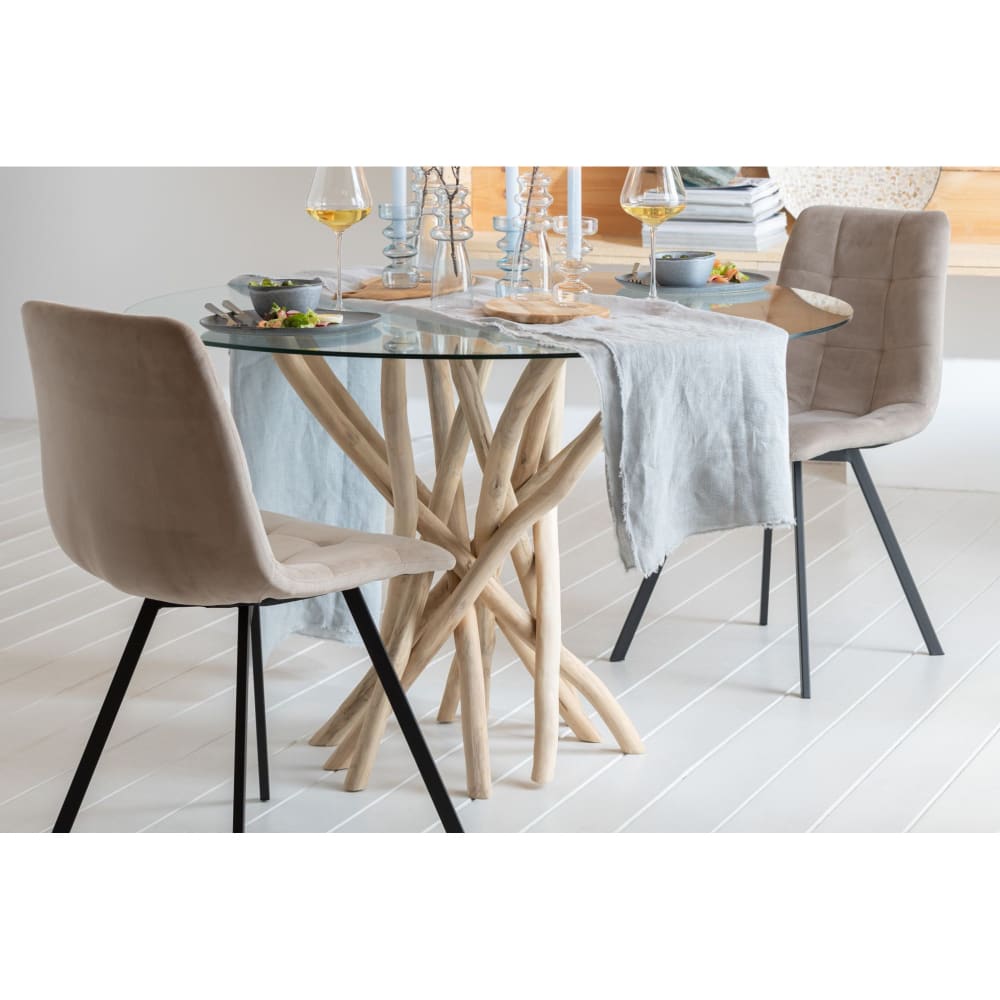 lot de 2 chaises en velours peau de pêche et en métal