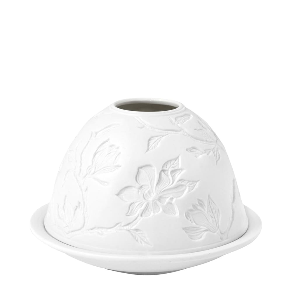 Photophore lithophanie fleurs majestueuses en biscuit de porcelaine