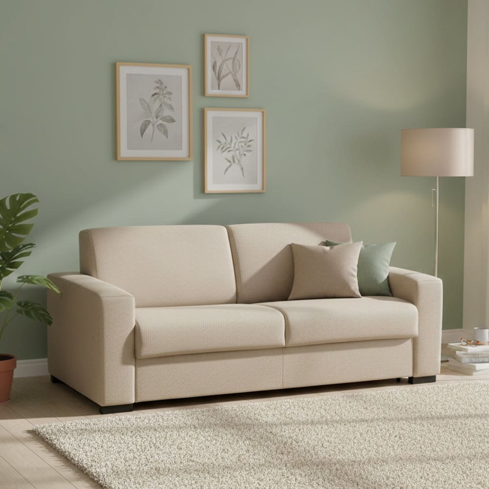 2-Sitzer-Schlafsofa aus beigem Stoff, 160 x 95 x 90 cm - Maisons
