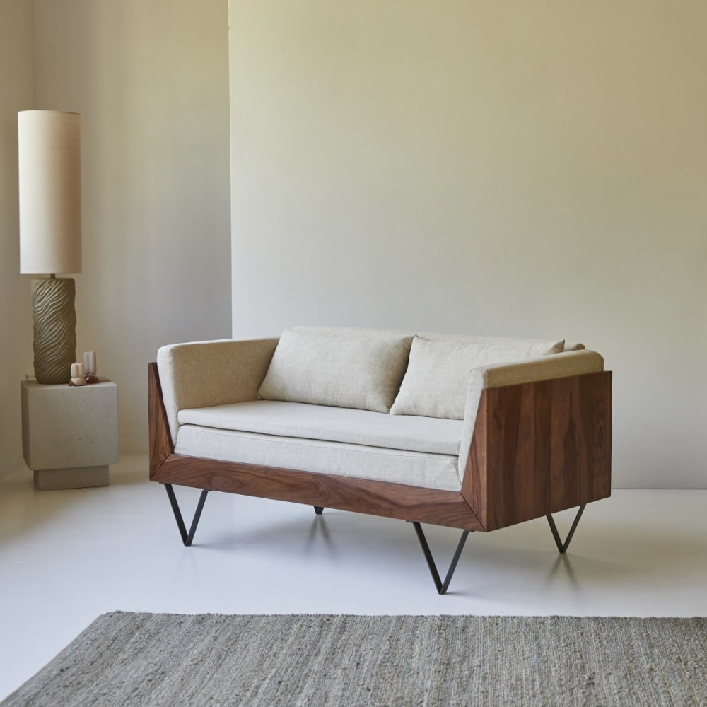 Sofa aus massivem Palisanderholz und Stoff, 2-Sitzer - Maisons Du