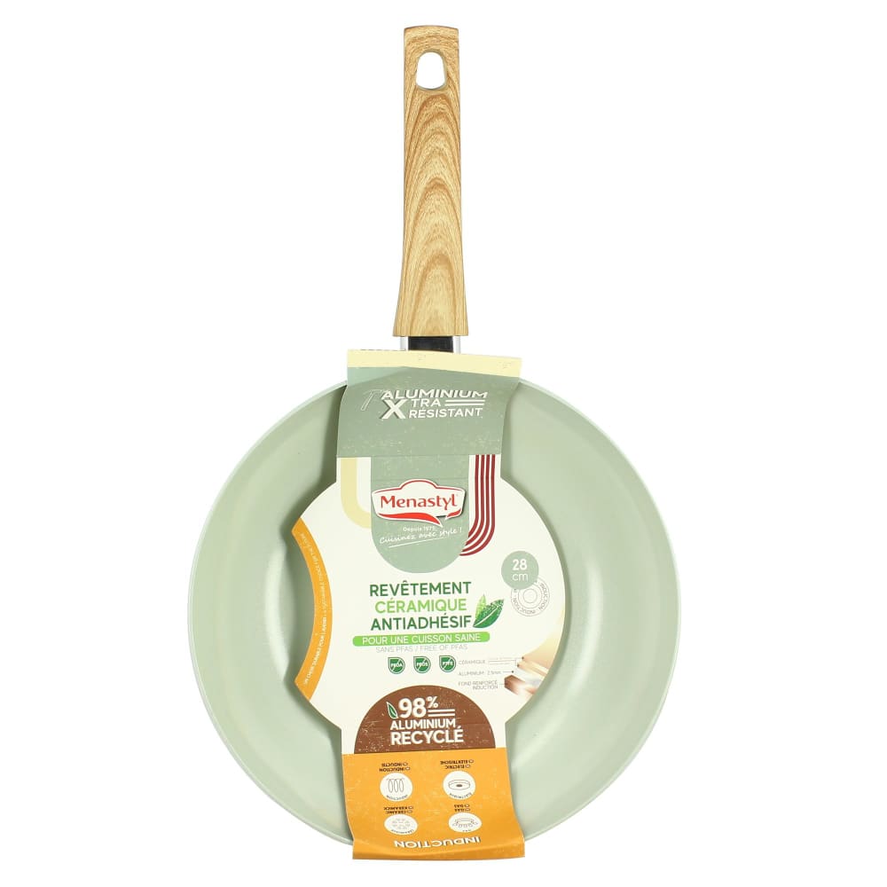 Menastyl Wok 28cm avec revêtement céramique céladon - tous feux Vert Aluminium
