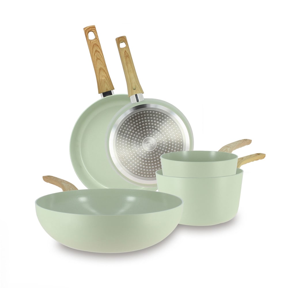 Batterie de cuisine 5 pièces en aluminium recyclé céladon - tous feux - Maisons du Monde