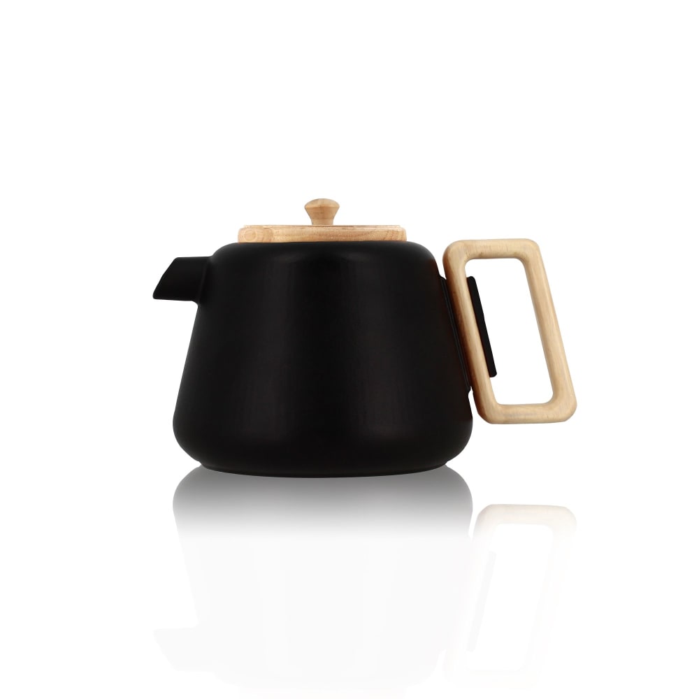 Théière en fonte noire avec couvercle en bois 1l