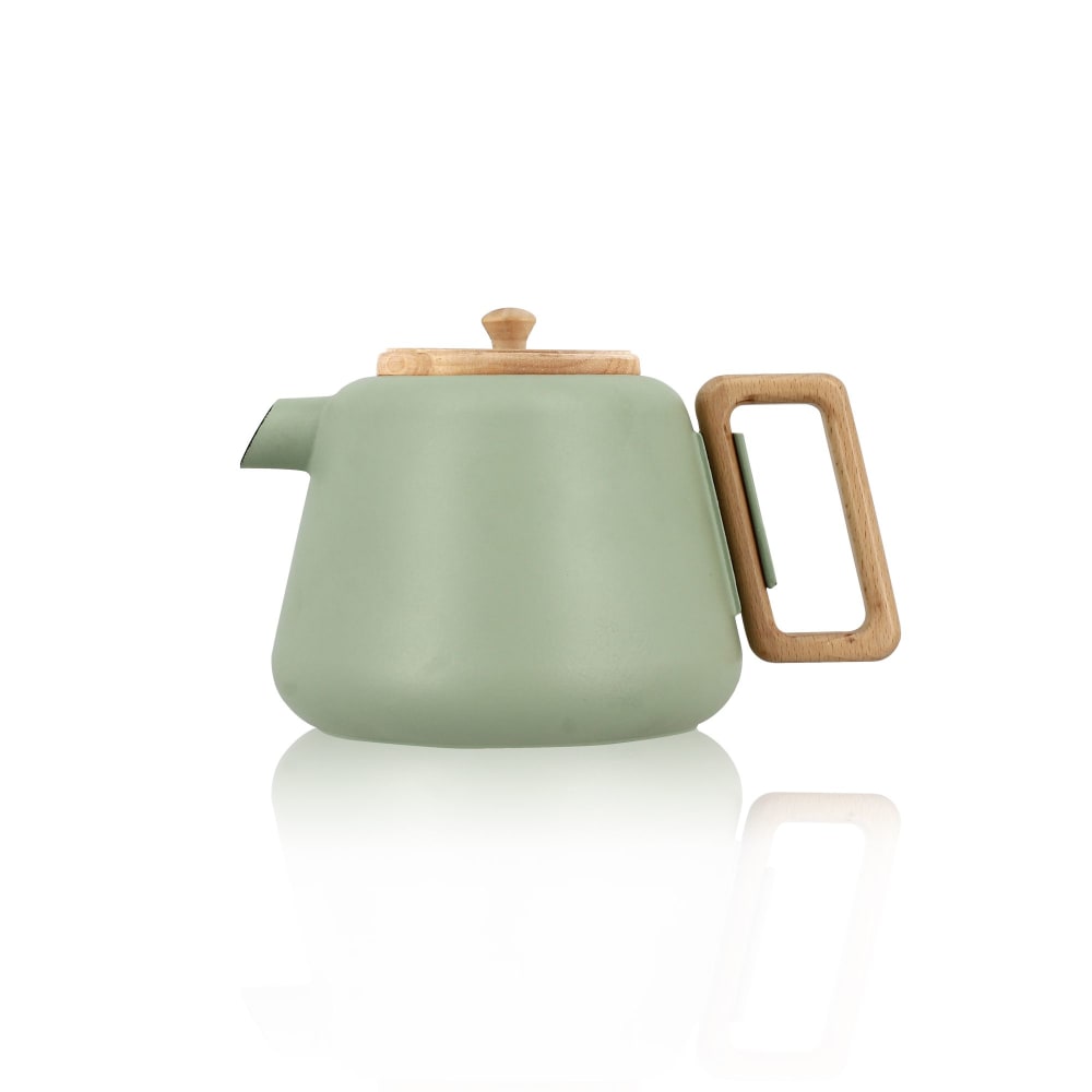 Théière en fonte céladon avec couvercle en bois 1l