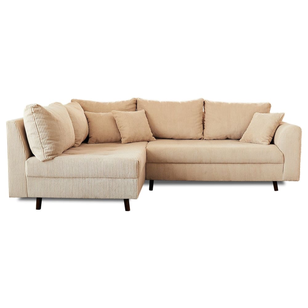 Canapé d'angle gauche convertible 4 places en velours côtelé beige