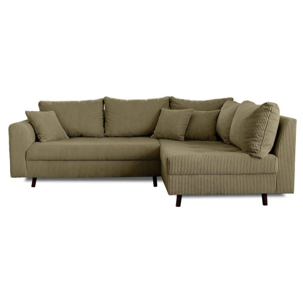 Canapé d'angle droit 4 places en velours côtelé vert