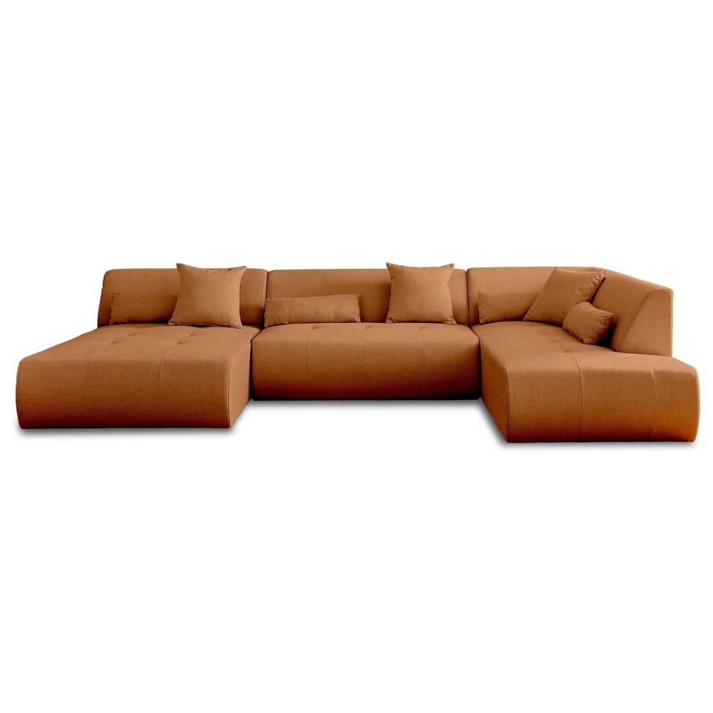 Canapé modulable 7 places angle droit en tissu rouille