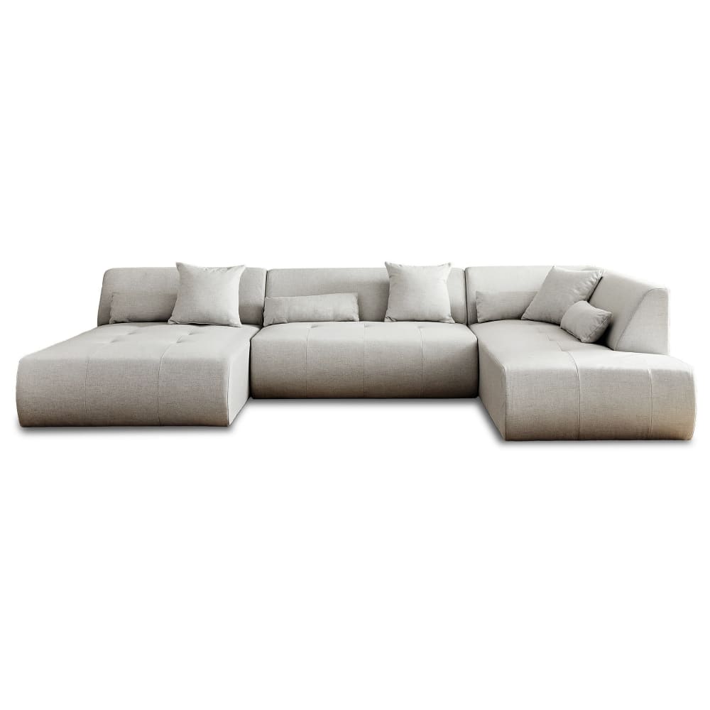 Canapé modulable 7 places angle droit en tissu gris clair