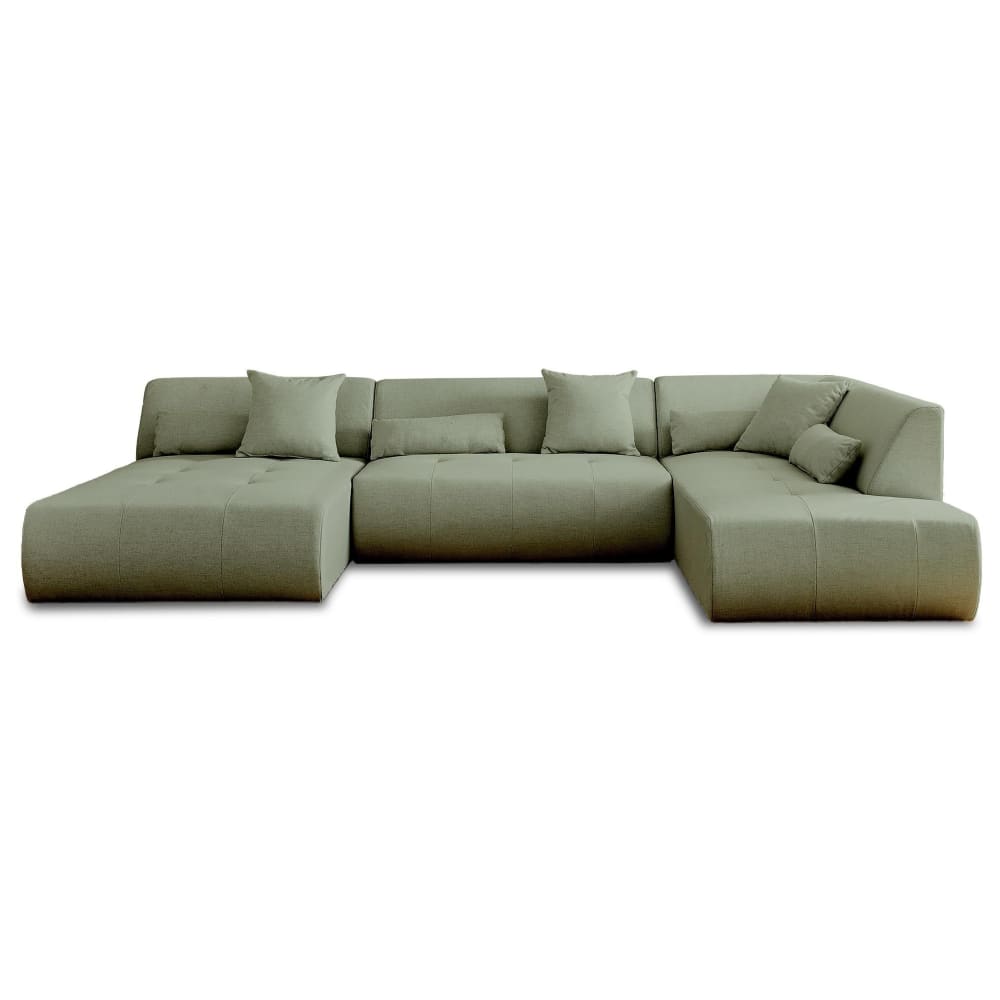 Canapé modulable 7 places angle droit en tissu vert sauge