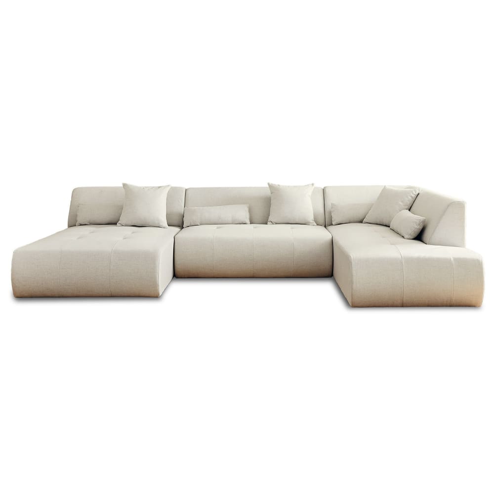 Canapé modulable 7 places angle droit en tissu beige