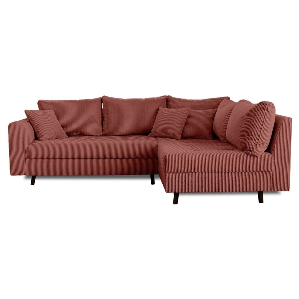 Canapé d'angle 4 places en velours côtelé terracotta