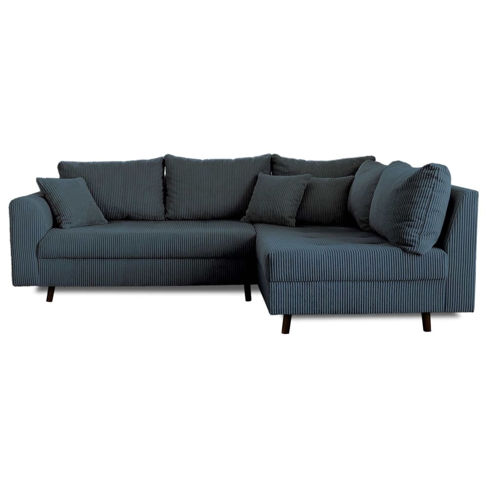 Canapé d'angle droit 4 places en velours côtelé bleu nuit