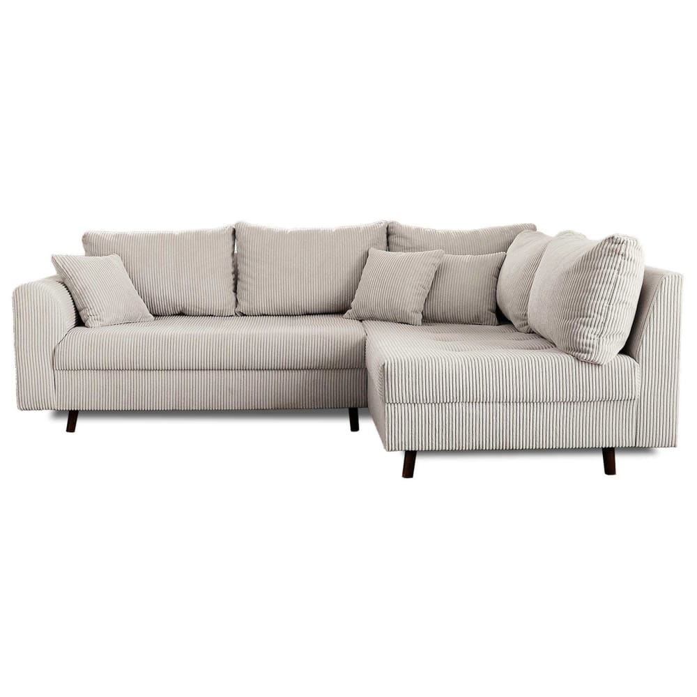 Canapé d'angle droit 4 places en velours côtelé gris clair