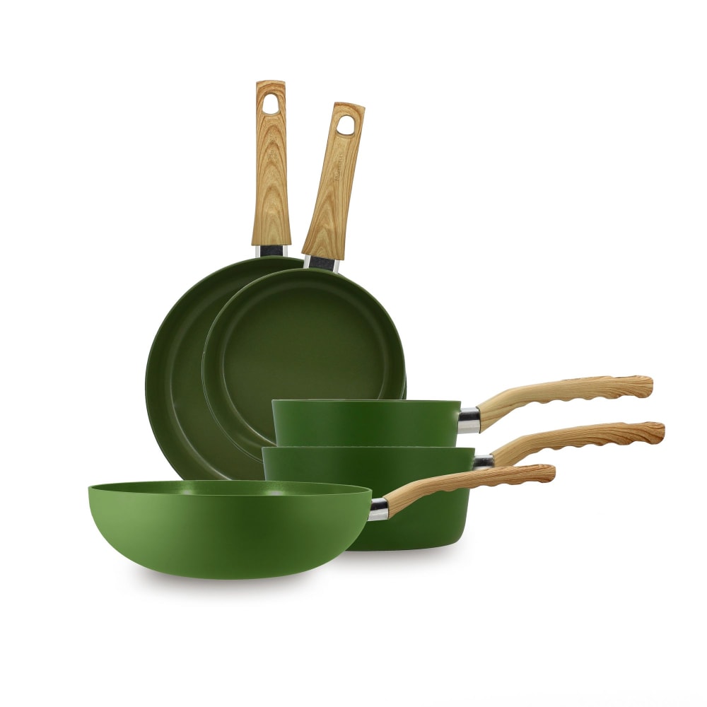 Batterie de cuisine 5 pièces en aluminium recyclé kaki - tous feux