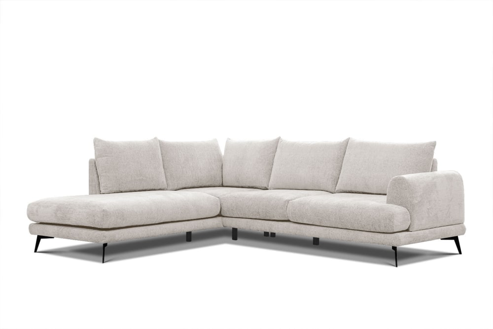 Canapé d'angle gauche 5 places tissu écru