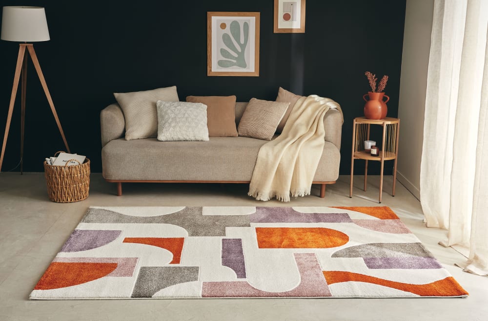 Tapis géométrique à poils ras - multicolore - 120x160 cm — vue 3