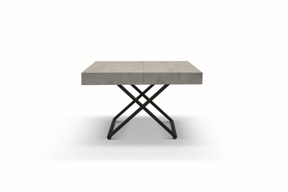 Table basse en bois, finition grise, base noire, convertible 120x80
