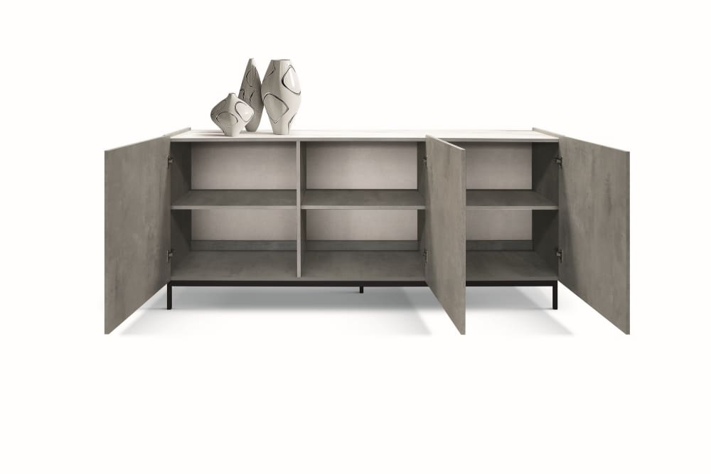 Buffet en bois, finition grise, plateau effet marbre, 200x50