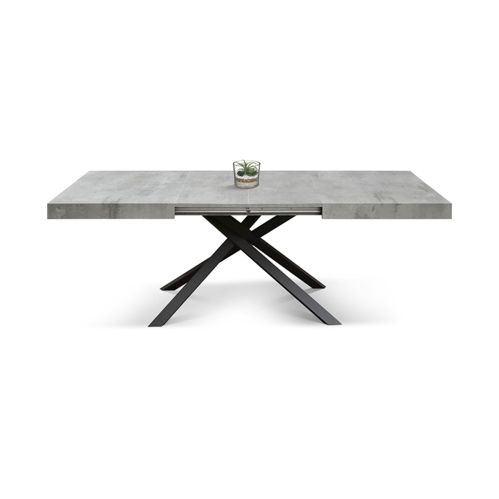 Table extensible gris ciment avec piètement anthracite 160x90-240x90